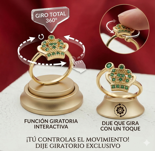 ANILLO RODIO GIRATORIO CORONA CIRCON VERDE DORADO
