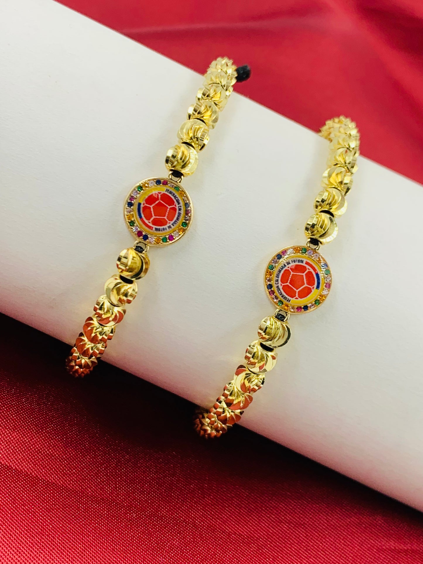 PULSERA RODIO BALIN DIAMANTADO BALON CIRCONES COLORES COLOMBIA