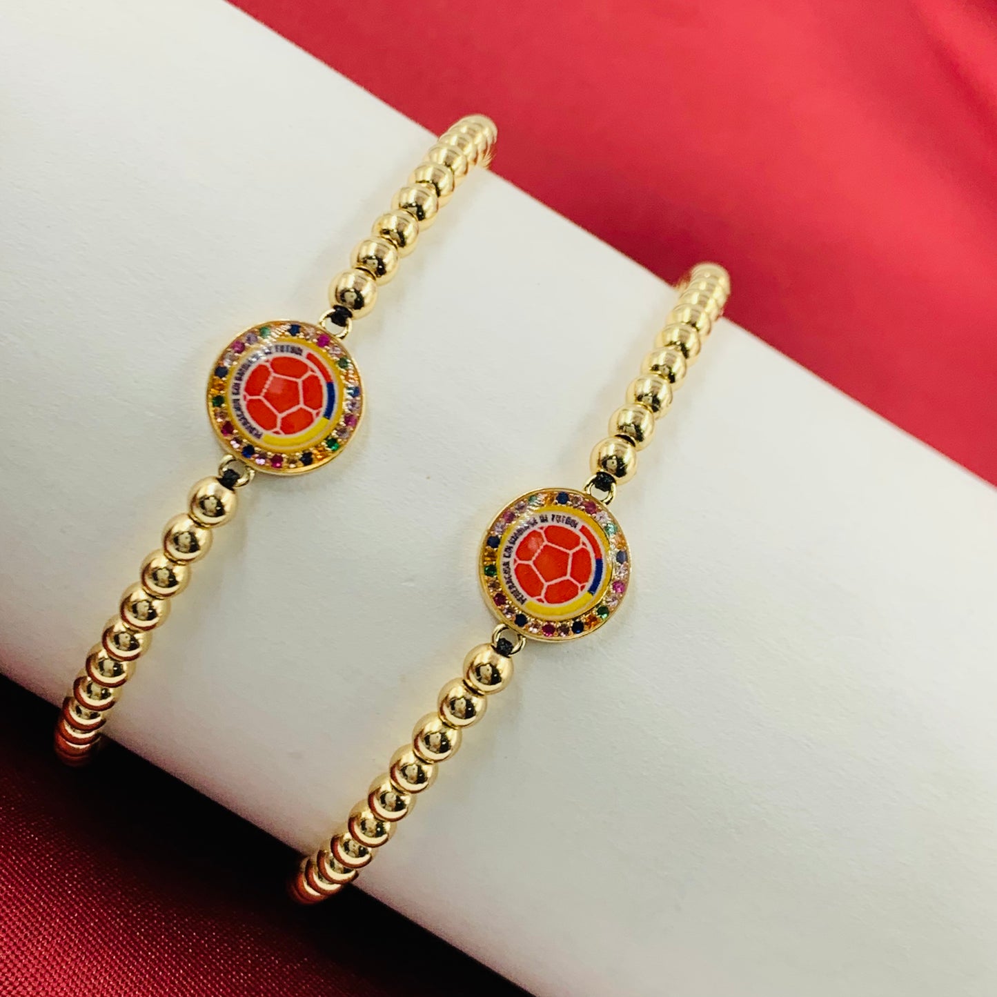 PULSERA RODIO BALIN DORADO BALON CIRCON COLOMBIA