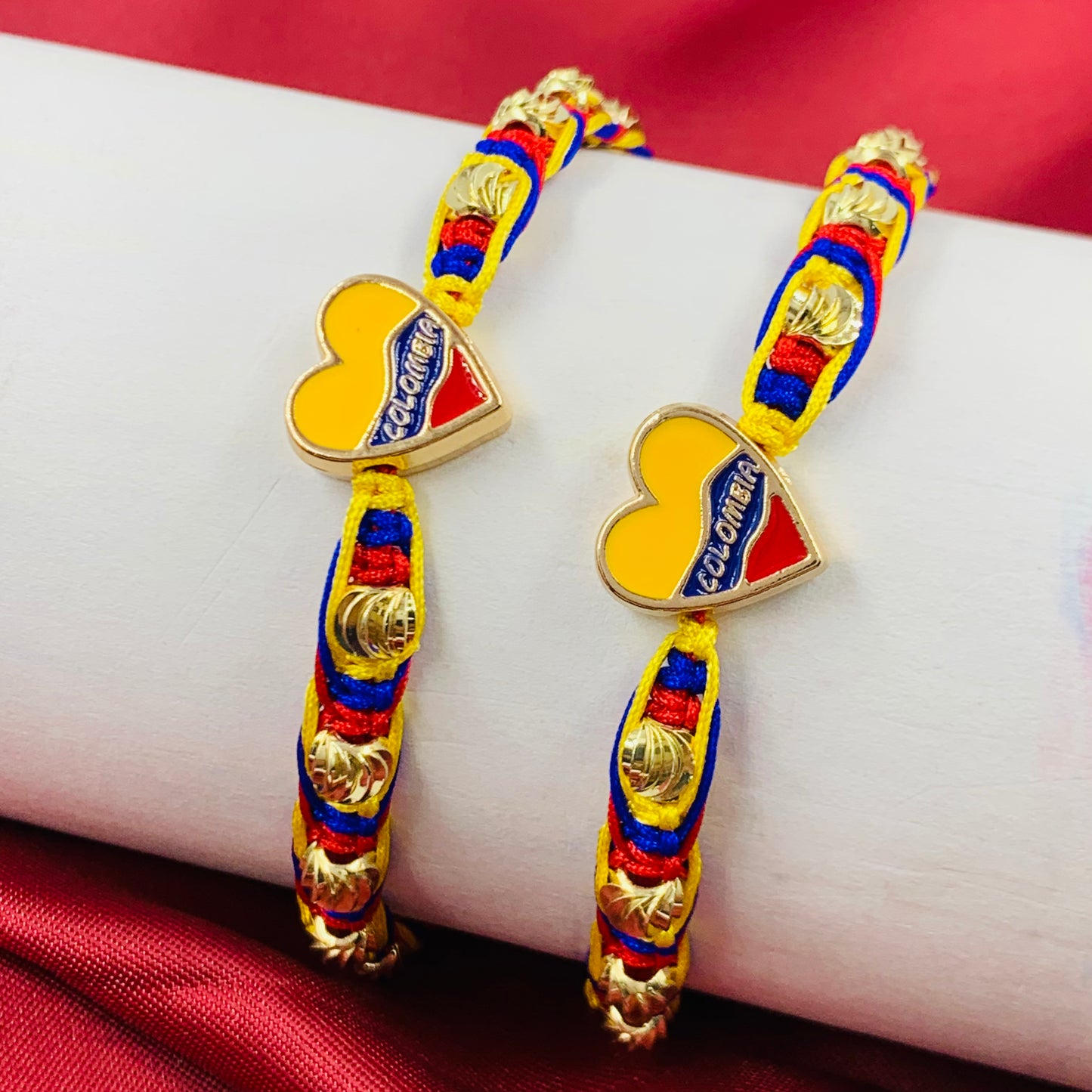 PULSERA RODIO TEJIDA BALIN DIAMANTADO CORAZON COLOMBIA