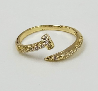 ANILLO RODIO CLAVO CIRCON DORADO