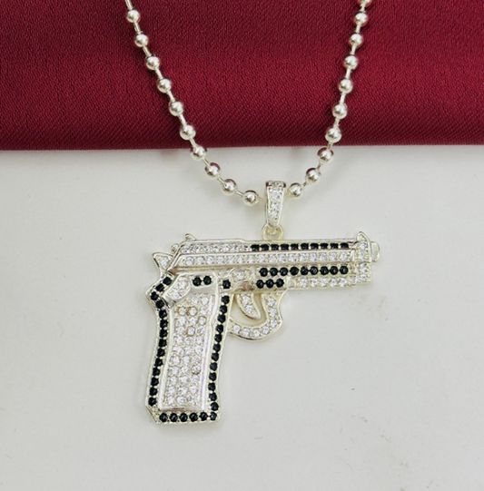 DUO RODIO PISTOL4 GRUESA PLATIZADO CIRCON NEGRO Y BLANCO