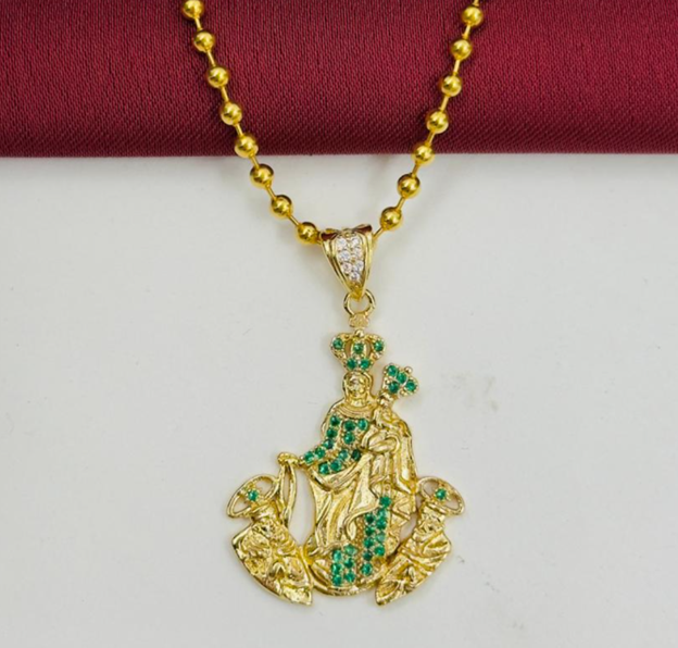 DUO RODIO VIRGEN JESUS DORADO CIRCON VERDE