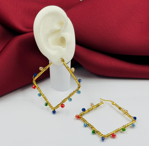 CANDONGA ACERO INOXIDABLE TRIANGULO ROMBO CIRCON COLORES DORADO