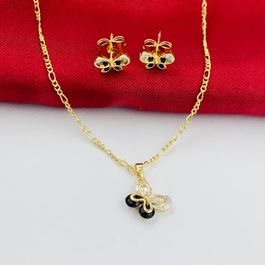 JUEGO RODIO MARIPOSA CIRCON NEGRO BLANCO