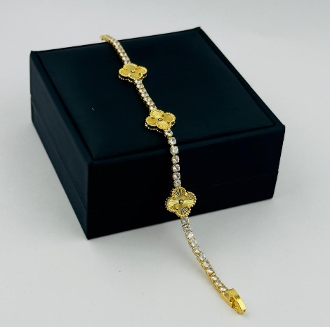 PULSERA RODIO TENIS VAN CLEF CIRCON BLANCO DORADO