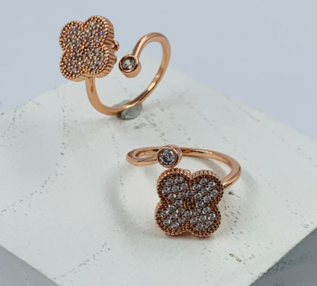 ANILLO RODIO GIRATORIO VAN CLEF CIRCON BLANCO ROSA