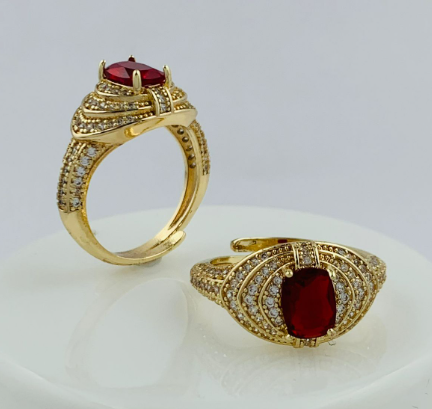 ANILLO RODIO CIRCON ROJO OVALO CIRCONES