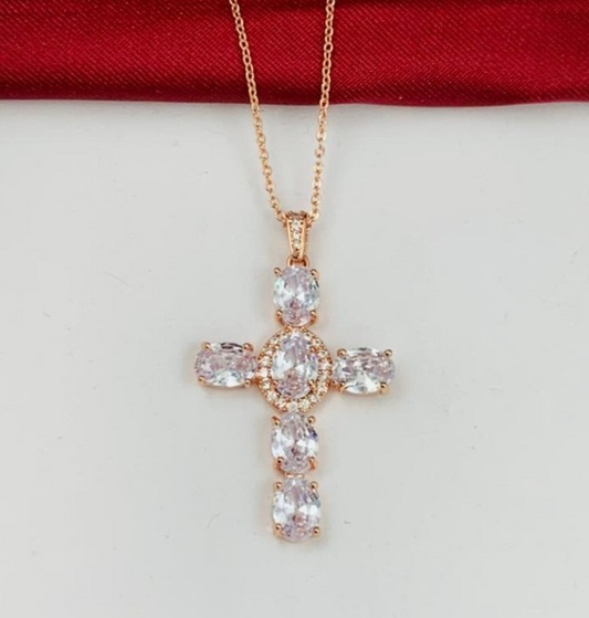 DUO RODIO CRUZ CIRCONES GRANDE TIPO DIAMANTE ROSA