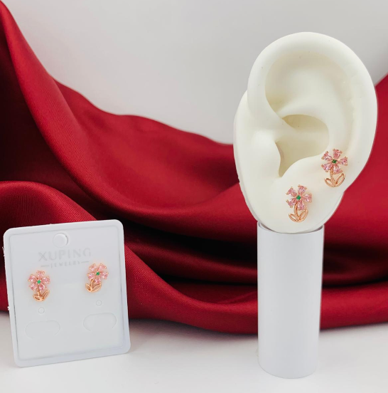 TOPO RODIO FLOR TALLO Y HOJAS ROSA