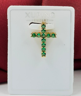 DIJE RODIO CRUZ CIRCONES VERDE REDONDOS DORADO