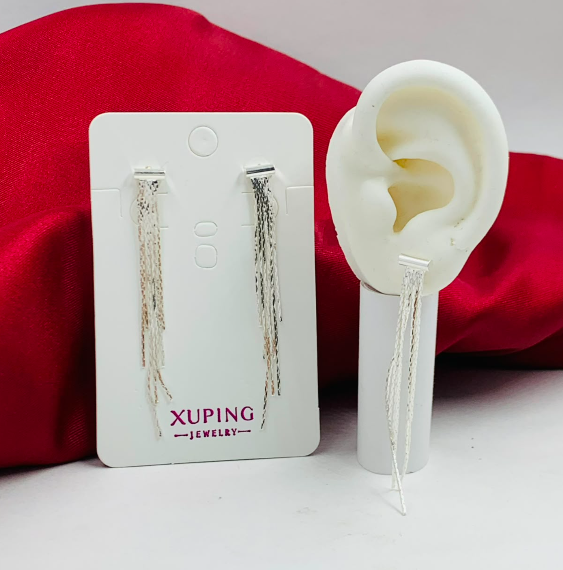 ARETE RODIO COLGANTE CASCADA LARGA RECTANGULO PLATIZADO