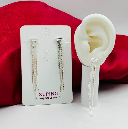 ARETE RODIO COLGANTE CASCADA LARGA RECTANGULO PLATIZADO
