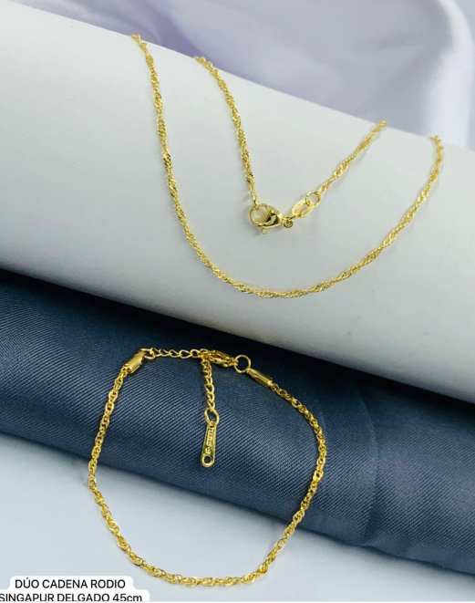 DUO RODIO CADENA PULSERA SINGAPUR DORADO 45CM