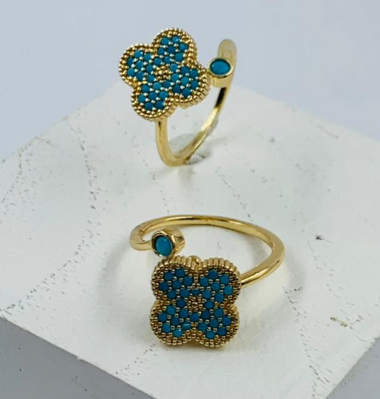 ANILLO RODIO GIRATORIO VAN CLEF CIRCON AZUL DORADO