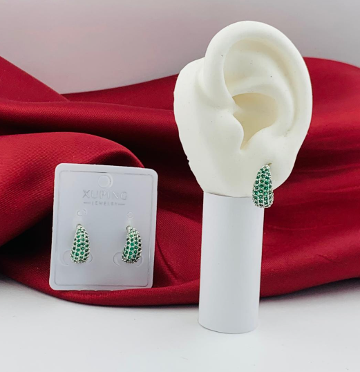 ARETE RODIO PLATEADO GOTA CIRCON VERDE