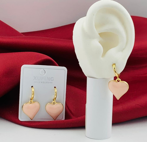 ARETE RODIO CORAZON COLGANTE ROSA