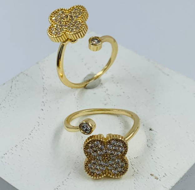 ANILLO RODIO GIRATORIO VAN CLEF CIRCON BLANCO DORADO