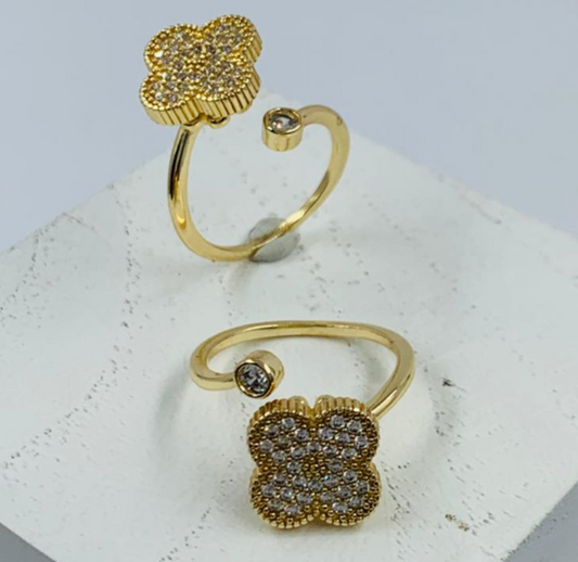 ANILLO RODIO GIRATORIO VAN CLEF CIRCON BLANCO DORADO