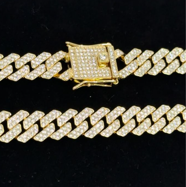 COMBO CADENA _ PULSERA REGUETONERA CIRCONES RODIO DORADO