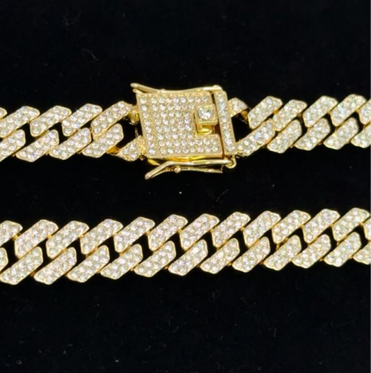 COMBO CADENA _ PULSERA REGUETONERA CIRCONES RODIO DORADO