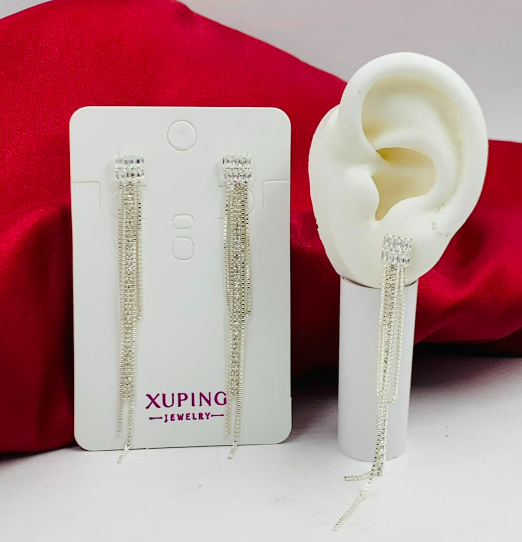 ARETE RODIO COLGANTE CASCADA RECTANGULO CIRCONES BLANCO PLATIZADO
