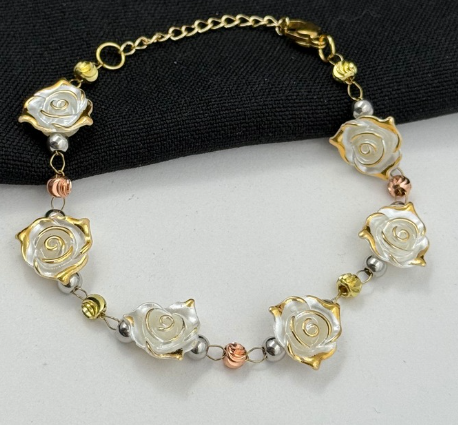 PULSERA RODIO FLOR 3 OROS