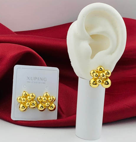 ARETE RODIO FLOR OVALOS DORADOS