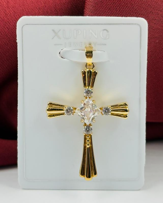 DIJE RODIO CRUZ CIRCON CUADRADO CENTRO BLANCO DORADO