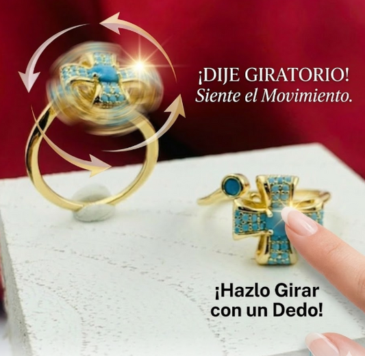 ANILLO RODIO GIRATORIO CRUZ CIRCON AZUL DORADO
