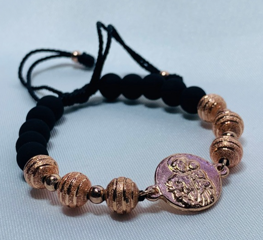 PULSERA NEOPRENO RODIO MEDALLA ROSA