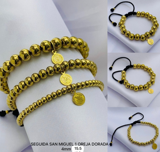 PULSERA ACERO INOXIDABLE DORADO MEDALLA