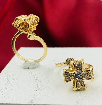 ANILLO RODIO GIRATORIO CRUZ 3D CIRCON BLANCO DORADO