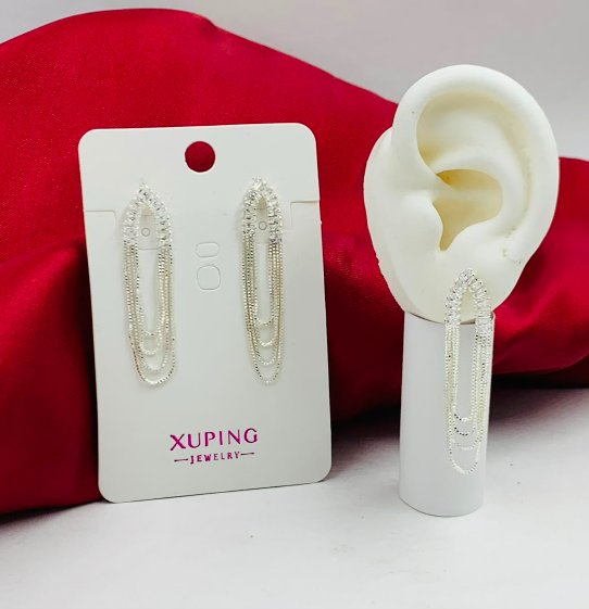 ARETE RODIO COLGANTE OVALO CIRCONES BLANCO PLATIZADO