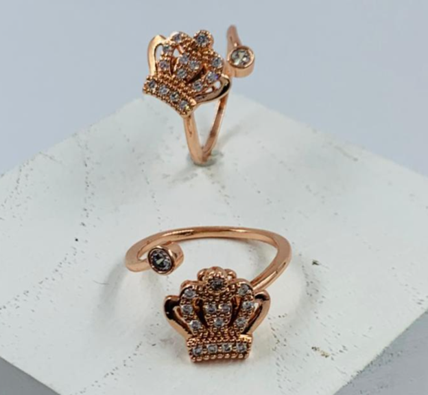 ANILLO RODIO GIRATORIO CORONA CIRCON BLANCO ROSA