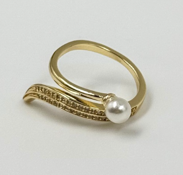 ANILLO RODIO PERLA CIRCON DORADO