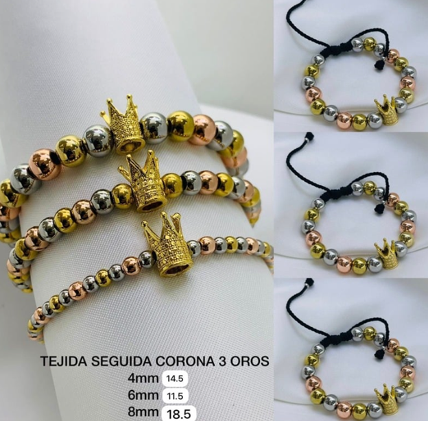 PULSERA ACERO INOXIDABLE 3 OROS CORONA