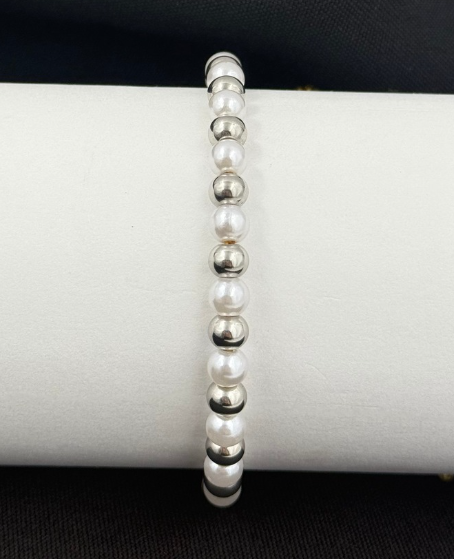 PULSERA RODIO PERLA PLATEADO