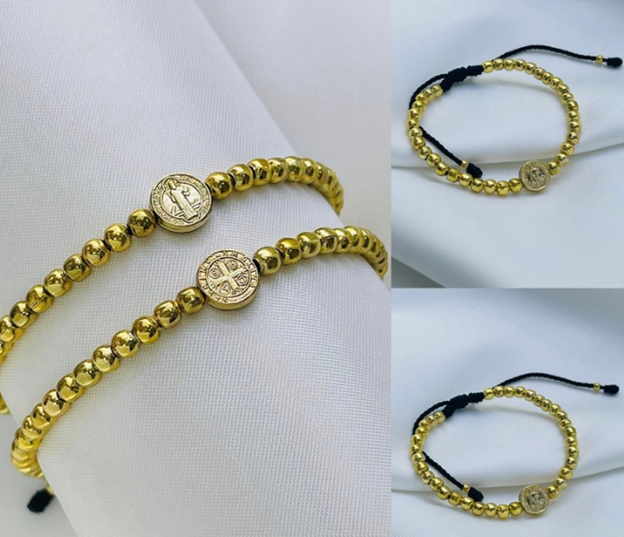 PULSERA ACERO INOXIDABLE DORADO MEDALLA SAN BENITO
