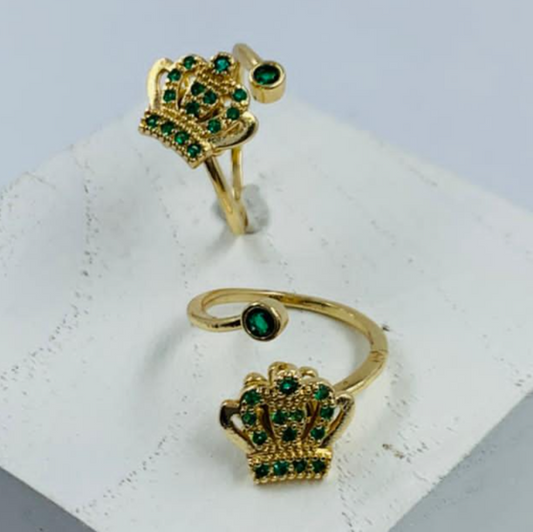 ANILLO RODIO GIRATORIO CORONA CIRCON VERDE DORADO