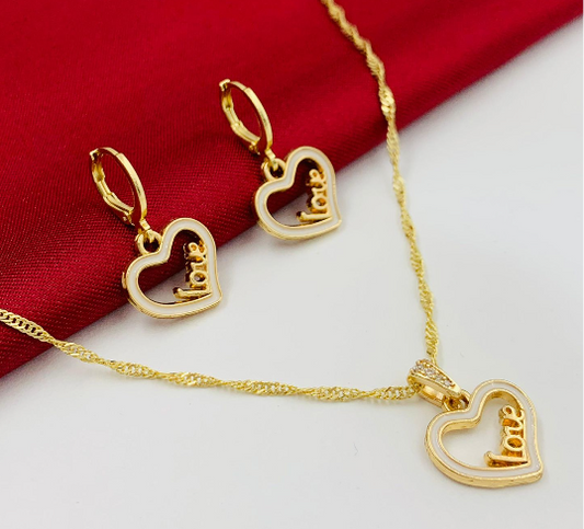 JUEGO RODIO CORAZON LOVE PINTADO BLANCO DORADO CANDONGA