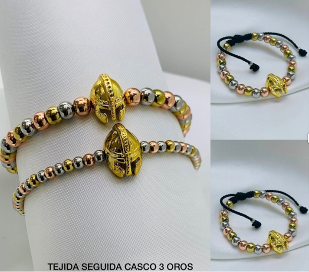 PULSERA ACERO INOXIDABLE 3 OROS CASCO
