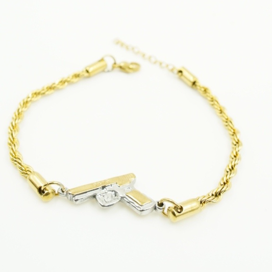 PULSERA ACERO INOXIDABLE DORADO PISTOL4