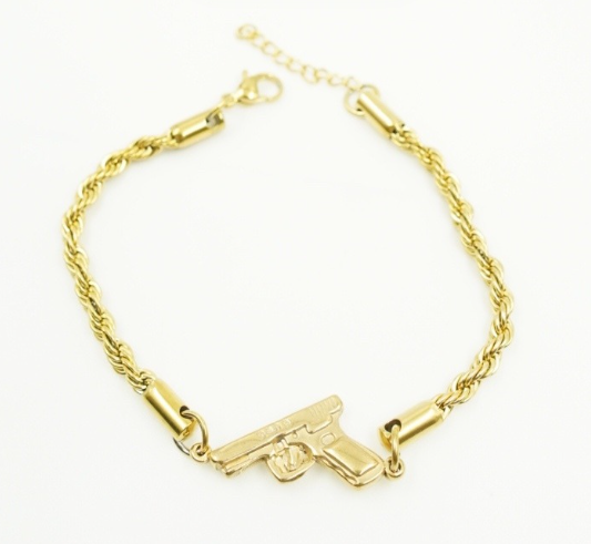 PULSERA ACERO INOXIDABLE DORADO PISTOL4