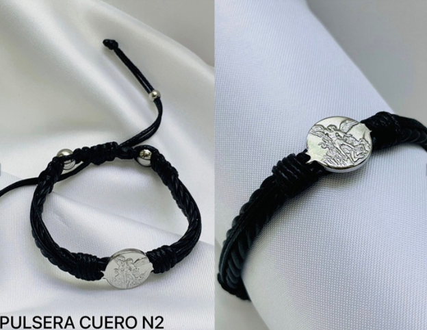 PULSERA CUERO ACERO INOXIDABLE MEDALLA SAN MIGUEL