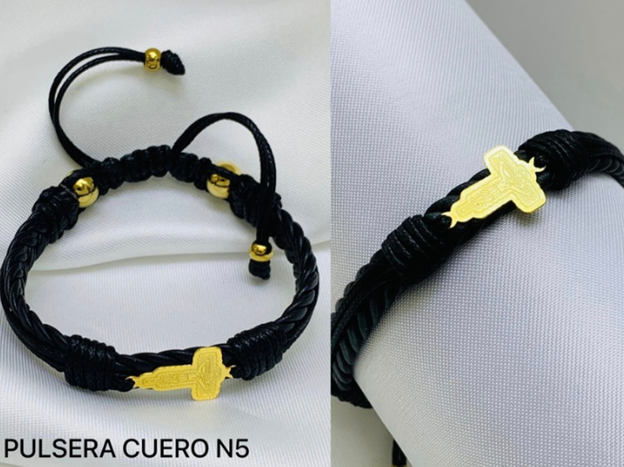PULSERA CUERO ACERO INOXIDABLE CRUZ