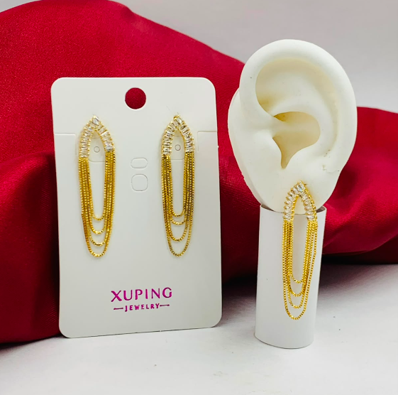 ARETE RODIO COLGANTE OVALO CIRCONES RECTANGULARES DORADO