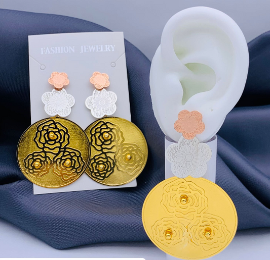 ARETE ACERO INOXIDABLE FLOR CIRCULO COLGANTE 3 OROS