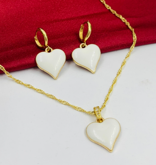 JUEGO RODIO CORAZON PINTURA BLANCO DORADO CANDONGA