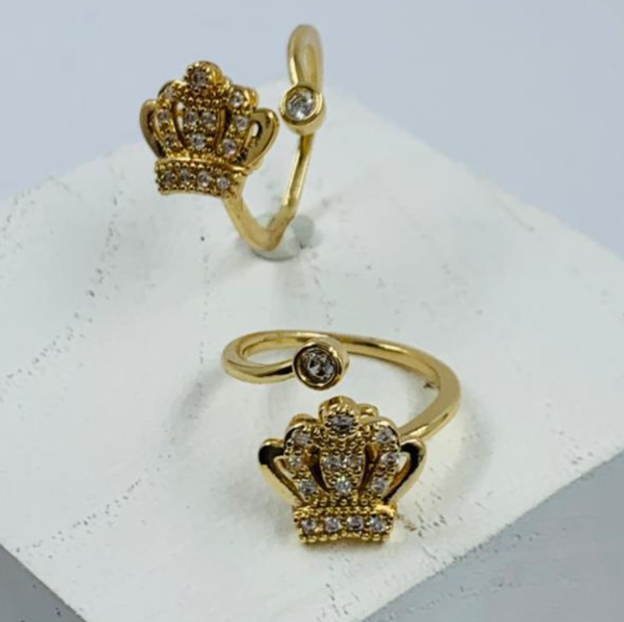 ANILLO RODIO GIRATORIO CORONA CIRCON BLANCO DORADO